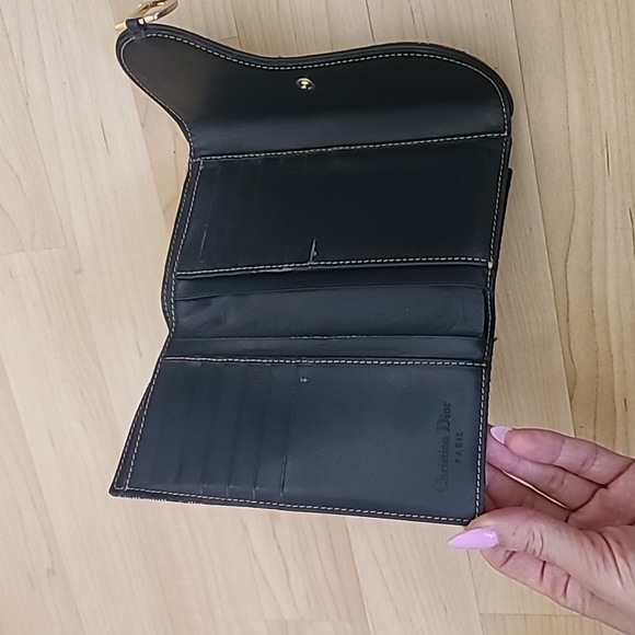 Christian Dior CD Saddle Navy Blue GHW Logo Trifold Flap Long Wallet Authentic - Picture 4 of 11